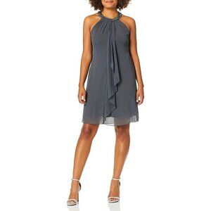 NWT Women's SIze 6 SLNY SL Fashions Jewel Neck Sheath Dress - Steel Gray